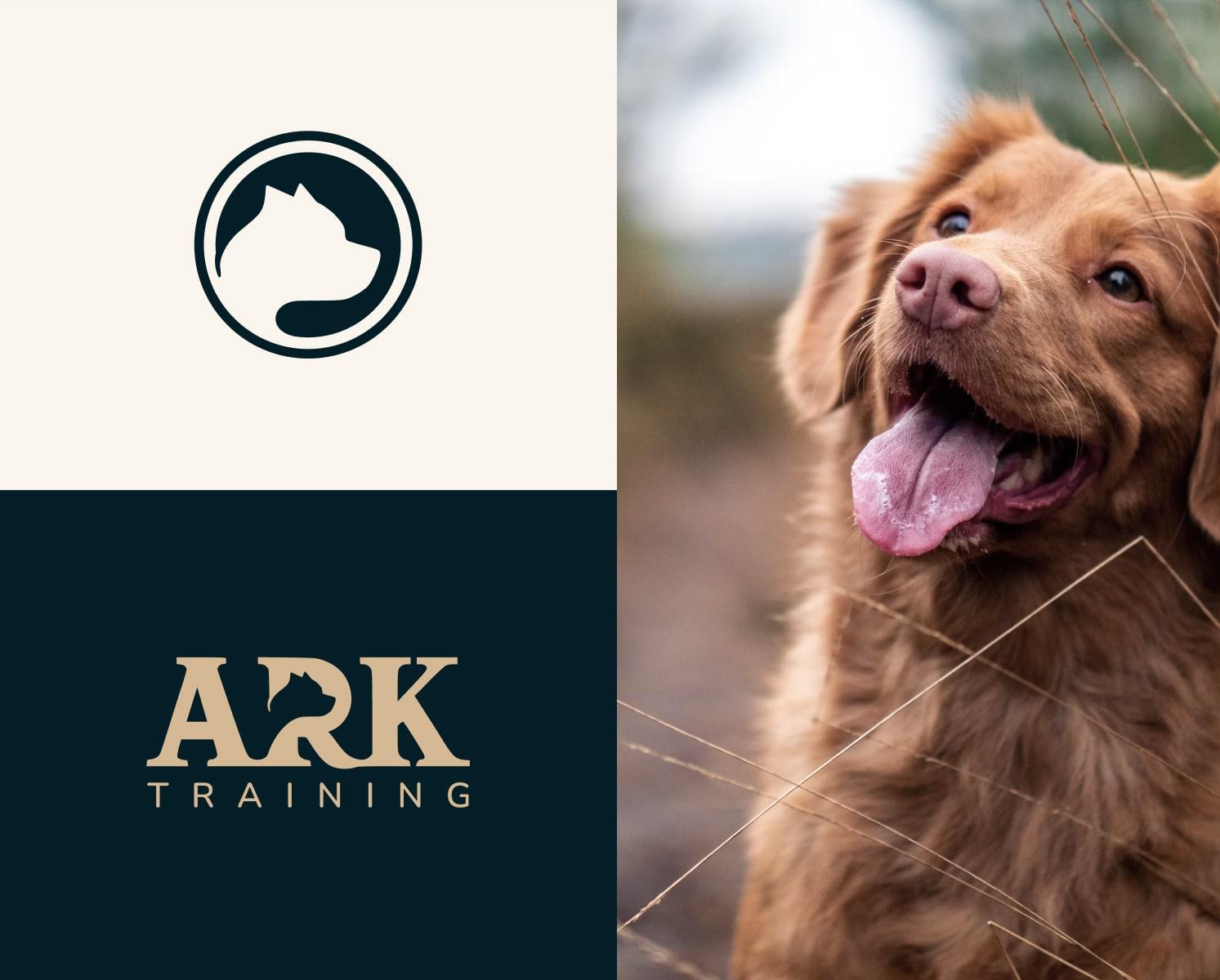 Elegant and simple dog training logo featuring a minimalist dog paw and leash design, symbolizing care and guidance. This logo is perfect for businesses aiming to communicate their professional dog training services.