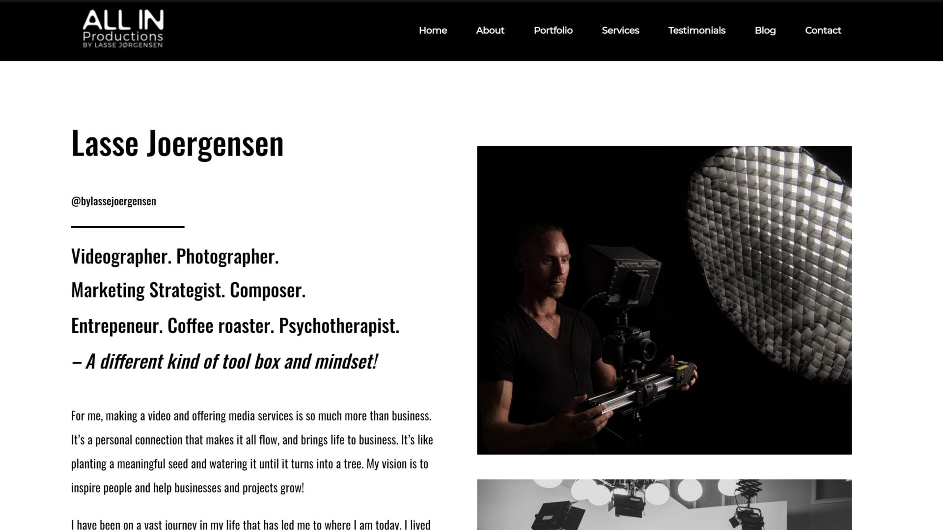 Videographer Website Design - ALL IN Productions - Old